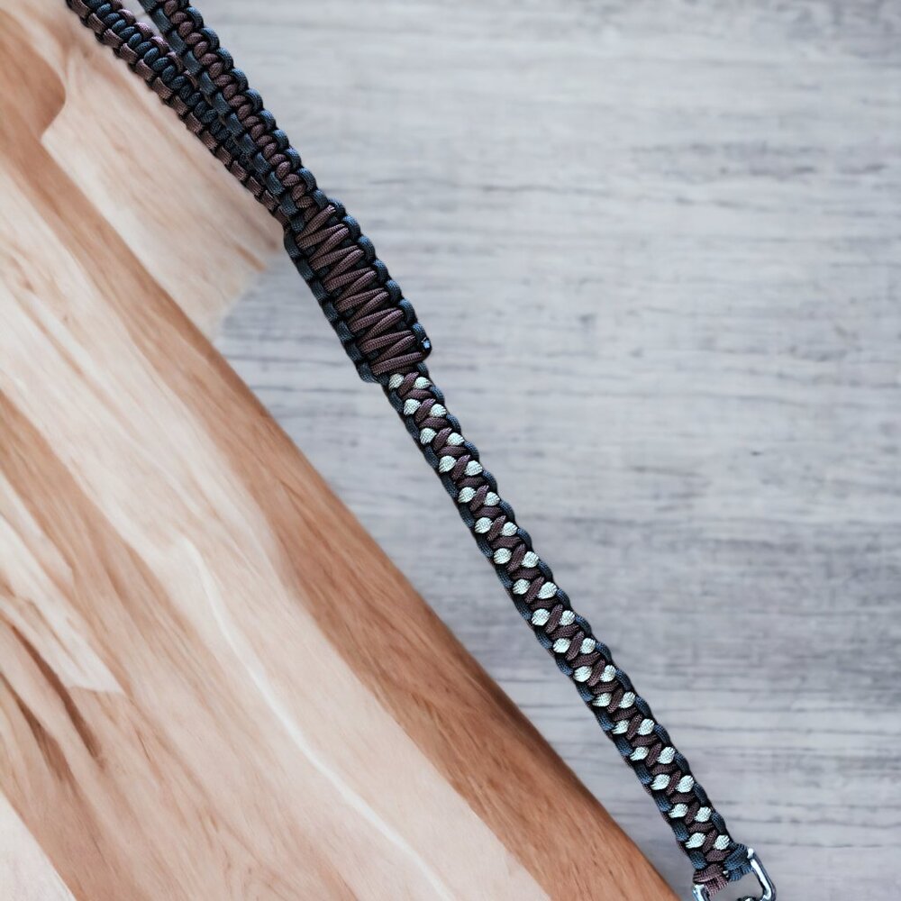 Short Dog Leash ~ Traffic Lead 17" ~ Black Brown 550 Paracord ~ Handmade in USA